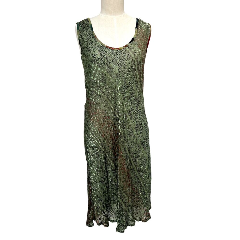 URU Vintage Kristine St. Brik Silk Embossed Snake Skin Tank Sheer Tunic Dress